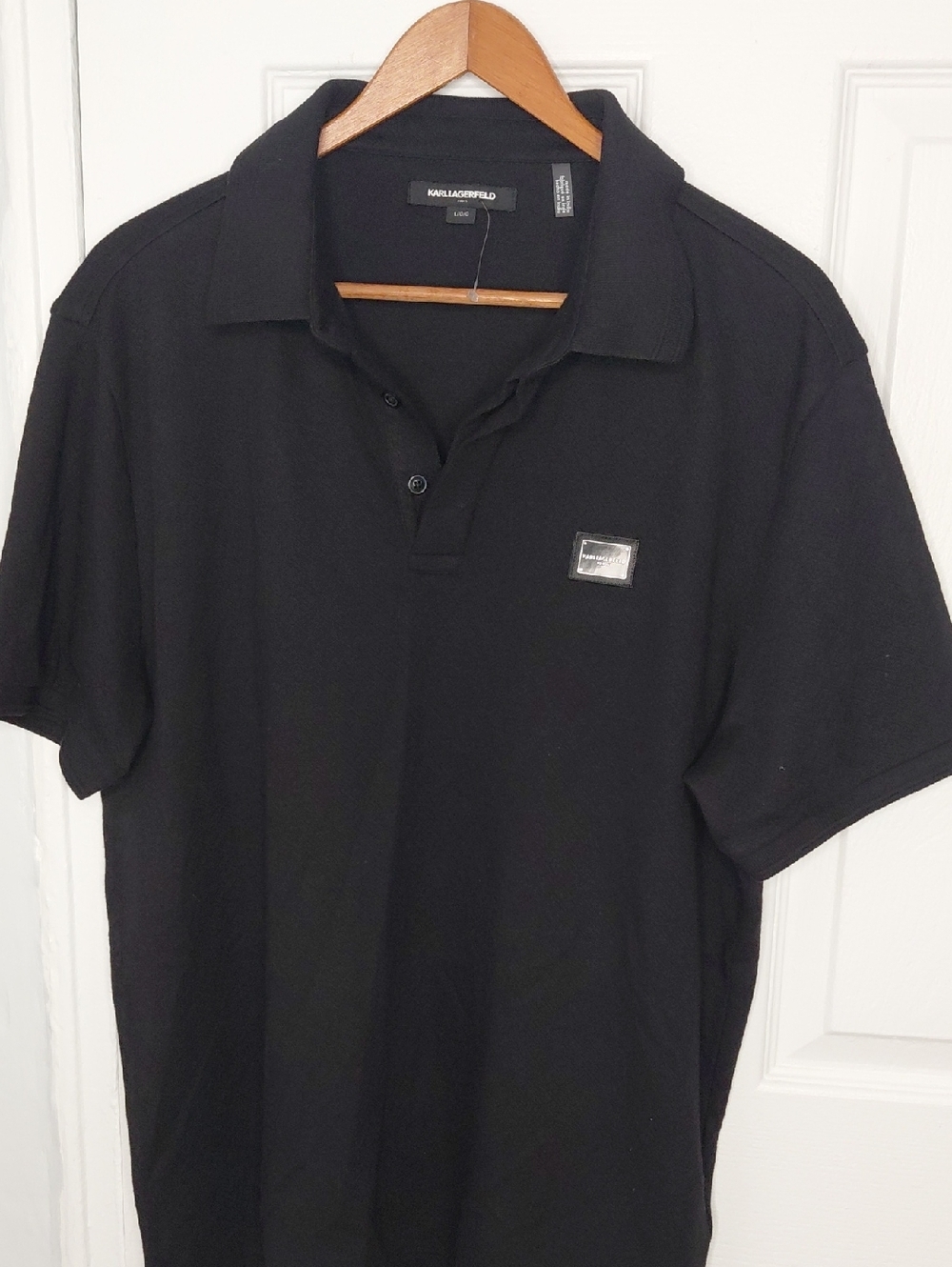 Karl Lagerfeld Black Short-Sleeve Polo with Logo Patch